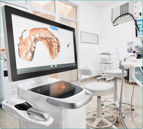 Digital model of teeth on computer monitor in Bangor dental office
